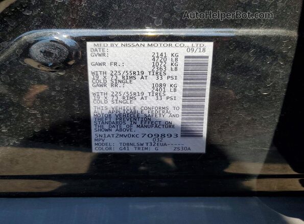 5N1AT2MV0KC709893 2019 NISSAN ROGUE Black Widok wnętrza 360 stopni
