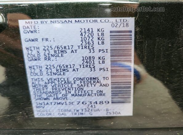 5N1AT2MV1JC763489 2018 NISSAN ROGUE Green Vista del compartimento del motor