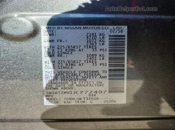 5N1AT2MV1JC772497 2018 NISSAN ROGUE Gray Widok komory silnika