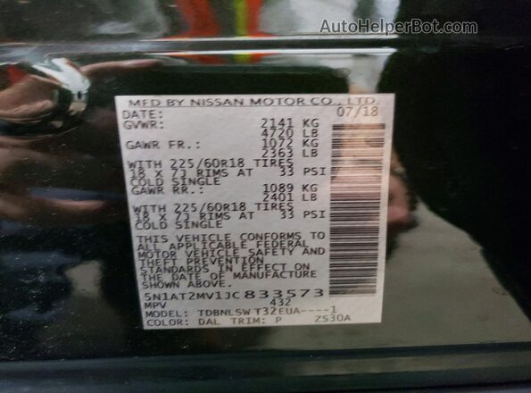 5N1AT2MV1JC833573 2018 NISSAN ROGUE Green Vista interior de 360 grados