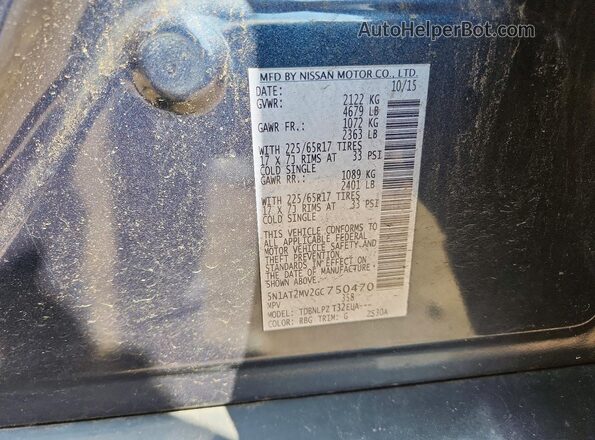5N1AT2MV2GC750470 2016 NISSAN ROGUE Blue Widok wnętrza 360 stopni