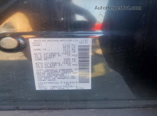 5N1AT2MV2GC756303 2016 NISSAN ROGUE Black Widok naklejki z numerem VIN