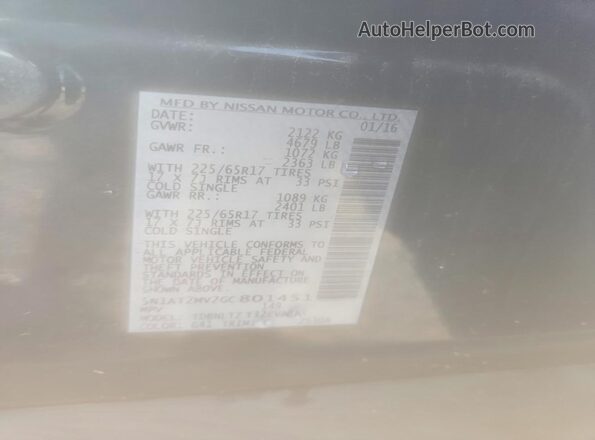 5N1AT2MV2GC801451 2016 NISSAN ROGUE Black Widok wnętrza 360 stopni