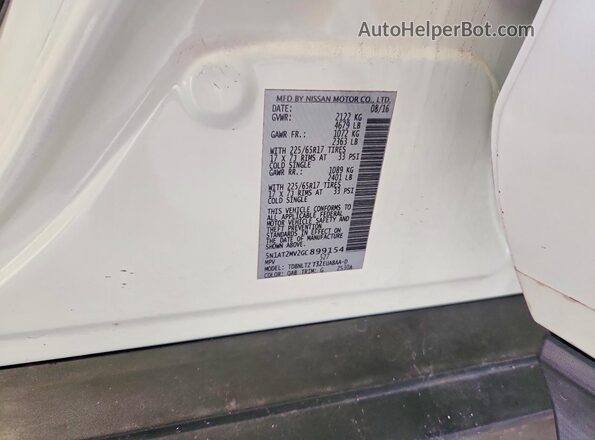 5N1AT2MV2GC899154 2016 NISSAN ROGUE White Widok naklejki z numerem VIN