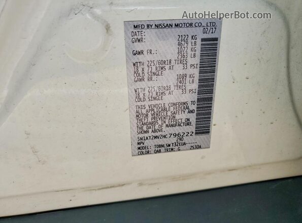 5N1AT2MV2HC796222 2017 NISSAN ROGUE Белый Вид наклейки с VIN-кодом