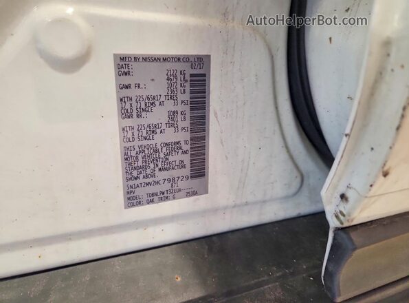 5N1AT2MV2HC798729 2017 NISSAN ROGUE White VIN კოდის სტიკერის ხედი