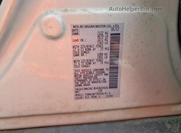5N1AT2MV2HC846066 2017 NISSAN ROGUE Silver VIN sticker view