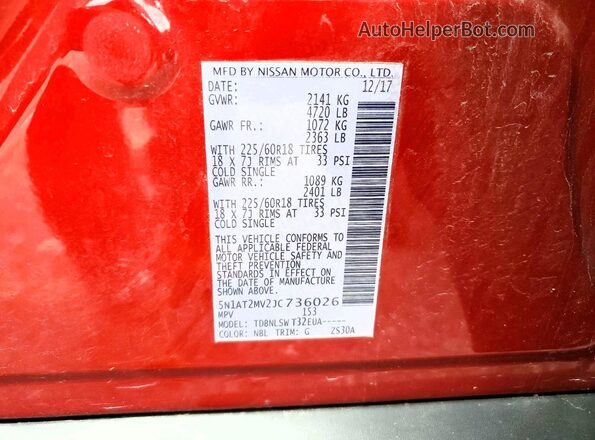5N1AT2MV2JC736026 2018 NISSAN ROGUE Red VIN sticker view