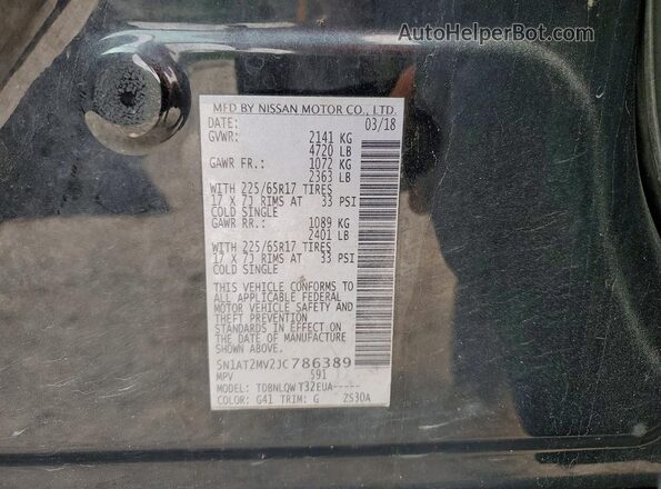 5N1AT2MV2JC786389 2018 NISSAN ROGUE Black Widok naklejki z numerem VIN