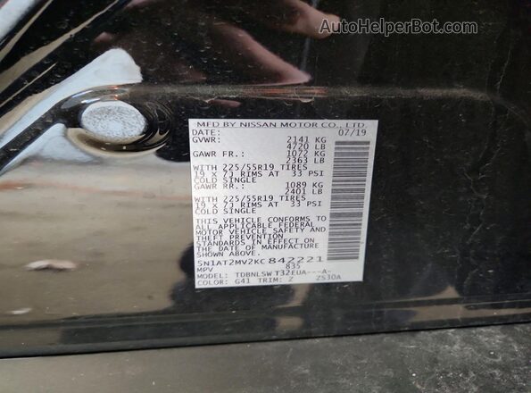 5N1AT2MV2KC842221 2019 NISSAN ROGUE Черный Вид наклейки с VIN-кодом