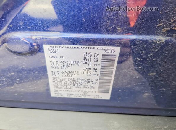 5N1AT2MV2LC779204 2020 NISSAN ROGUE Blue Vista de la etiqueta del VIN