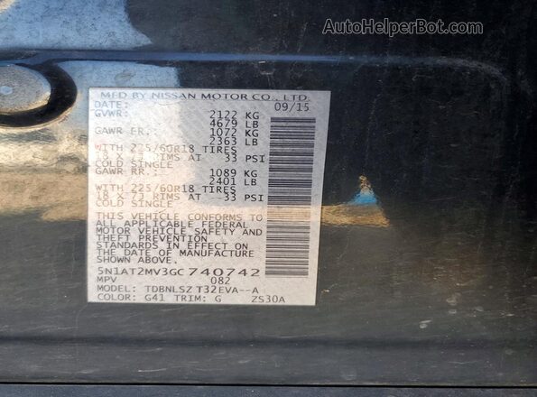 5N1AT2MV3GC740742 2016 NISSAN ROGUE Черный 