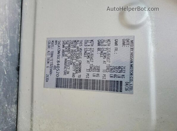 5N1AT2MV3GC840520 2016 NISSAN ROGUE Silver Вид підкапотного простору