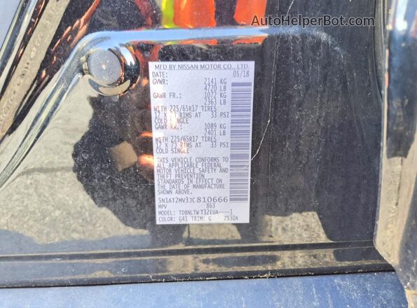 5N1AT2MV3JC810666 2018 NISSAN ROGUE Black VIN sticker view