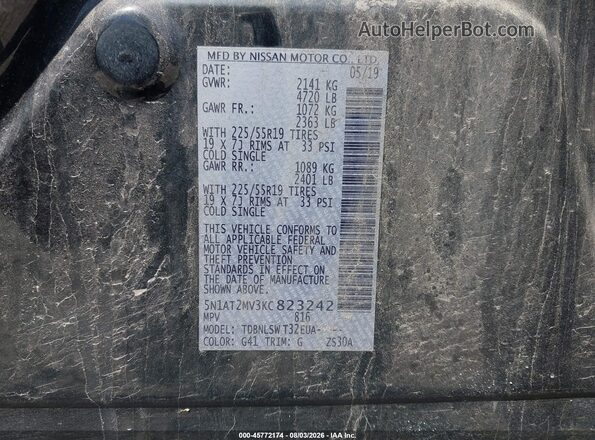 5N1AT2MV3KC823242 2019 NISSAN ROGUE Черный Вид подкапотного пространства