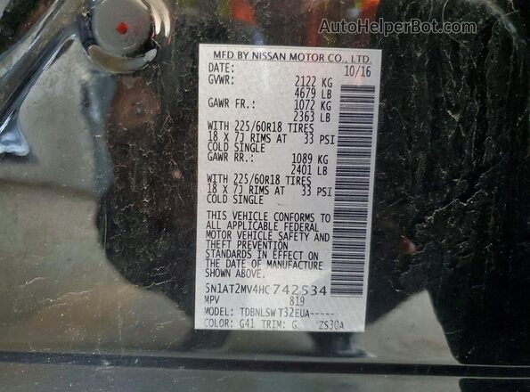 5N1AT2MV4HC742534 2017 NISSAN ROGUE Black VIN sticker view