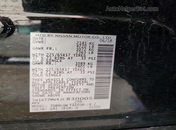 5N1AT2MV4JC830005 2018 NISSAN ROGUE Black Widok wnętrza 360 stopni