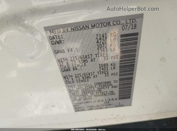 5N1AT2MV4JC841344 2018 NISSAN ROGUE White ძრავის განყოფილების ხედი