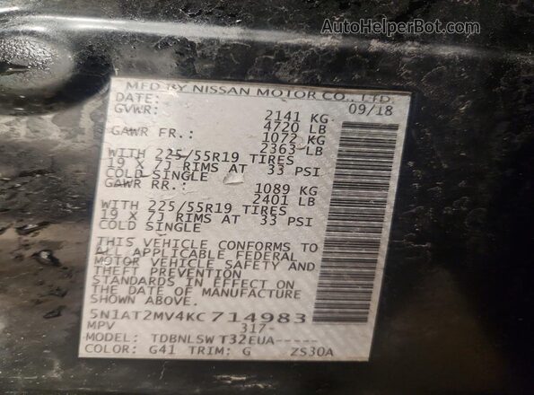 5N1AT2MV4KC714983 2019 NISSAN ROGUE Black Widok naklejki z numerem VIN