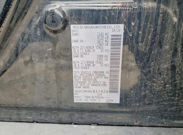 5N1AT2MV4KC817420 2019 NISSAN ROGUE Черный Вид наклейки с VIN-кодом