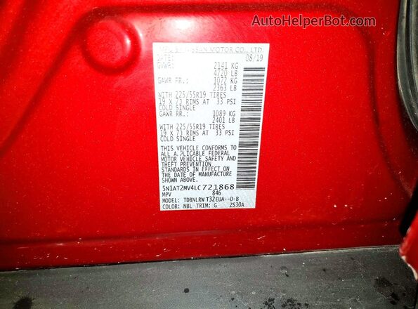 5N1AT2MV4LC721868 2020 NISSAN ROGUE Red Widok wnętrza 360 stopni