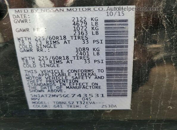 5N1AT2MV5GC743531 2016 NISSAN ROGUE Black სალონის 360-გრადუსიანი ხედი