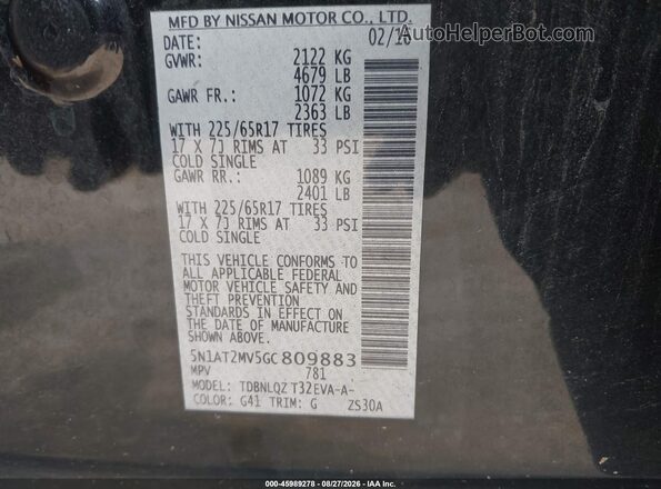 5N1AT2MV5GC809883 2016 NISSAN ROGUE Black Շարժիչի բաժամունքի տեսք