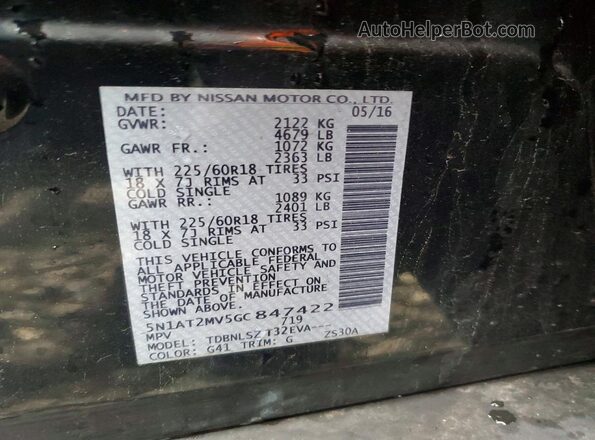 5N1AT2MV5GC847422 2016 NISSAN ROGUE Black VIN sticker view