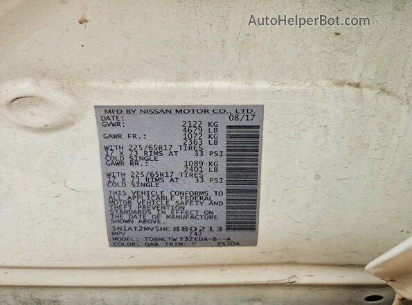 5N1AT2MV5HC880213 2017 NISSAN ROGUE Beige VIN sticker view