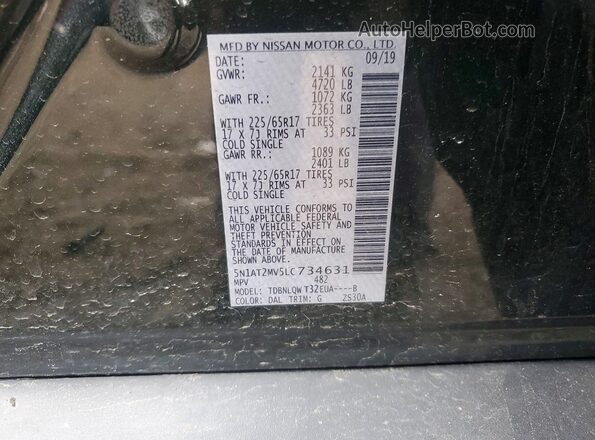 5N1AT2MV5LC734631 2020 NISSAN ROGUE Зеленый Панорамный вид салона 360°