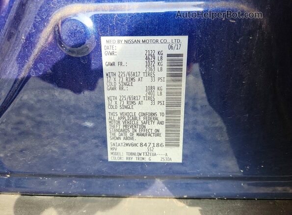 5N1AT2MV6HC847186 2017 NISSAN ROGUE Синий Вид подкапотного пространства