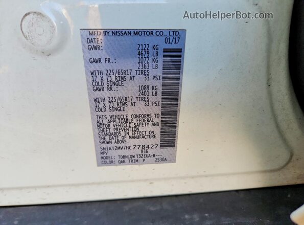 5N1AT2MV7HC778427 2017 NISSAN ROGUE White Вид підкапотного простору