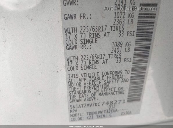 5N1AT2MV7KC748271 2019 NISSAN ROGUE Серебряный Вид подкапотного пространства
