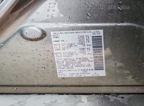 5N1AT2MV7LC738048 2020 NISSAN ROGUE Gray Vista del compartimento del motor