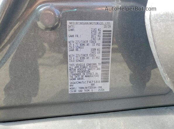 5N1AT2MV7LC747588 2020 NISSAN ROGUE Gray VIN sticker view