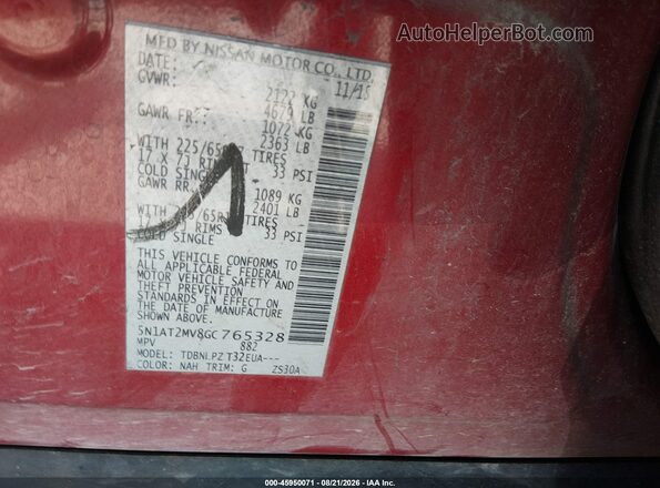 5N1AT2MV8GC765328 2016 NISSAN ROGUE Красный Вид подкапотного пространства