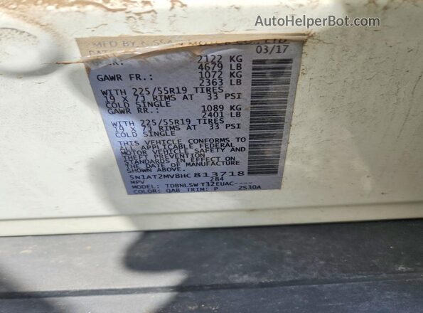 5N1AT2MV8HC813718 2017 NISSAN ROGUE Белый Панорамный вид салона 360°