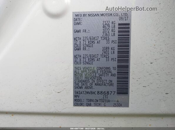 5N1AT2MV8HC886877 2017 NISSAN ROGUE White Vista del compartimento del motor