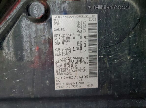 5N1AT2MV8KC736405 2019 NISSAN ROGUE Черный Вид подкапотного пространства