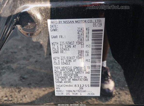 5N1AT2MV8KC831255 2019 NISSAN ROGUE Черный Вид подкапотного пространства