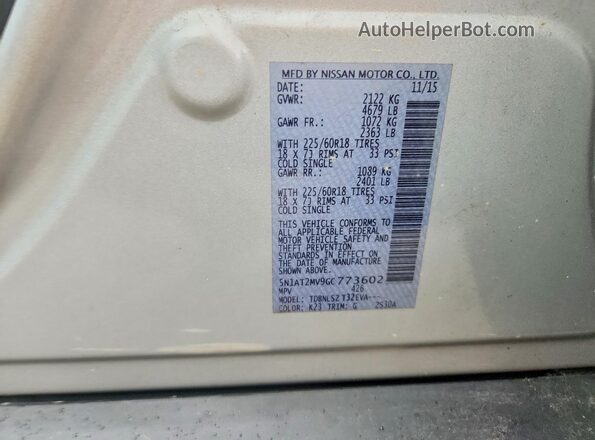 5N1AT2MV9GC773602 2016 NISSAN ROGUE Gray Вид наклейки з VIN-кодом