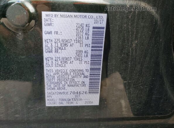 5N1AT2MV9JC704626 2018 NISSAN ROGUE Green Widok naklejki z numerem VIN
