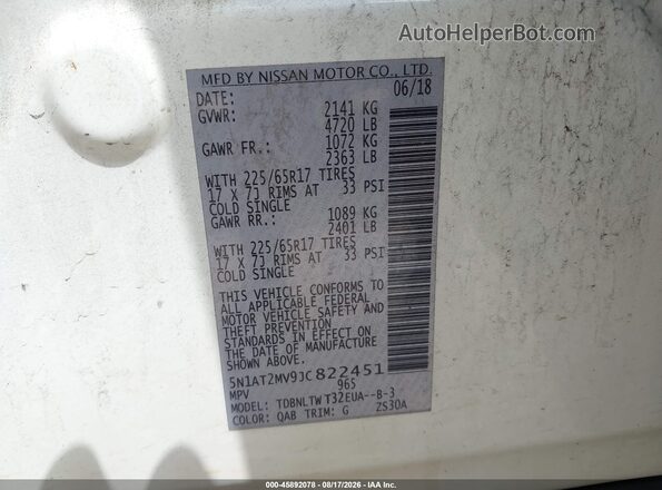 5N1AT2MV9JC822451 2018 NISSAN ROGUE White Engine compartment view