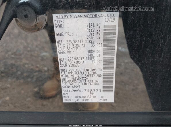 5N1AT2MV9LC748371 2020 NISSAN ROGUE Черный Вид подкапотного пространства