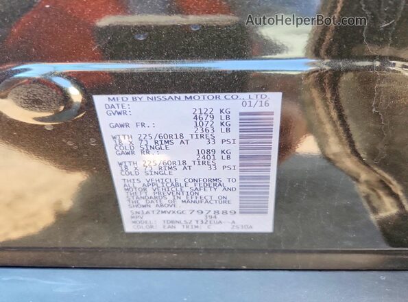5N1AT2MVXGC797889 2016 NISSAN ROGUE Black Vista de la etiqueta del VIN