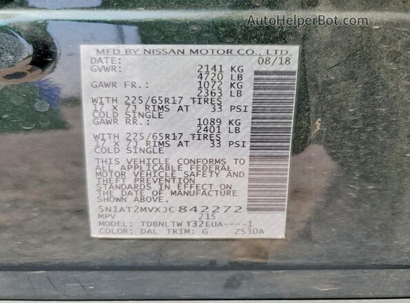 5N1AT2MVXJC842272 2018 NISSAN ROGUE Green VIN sticker view