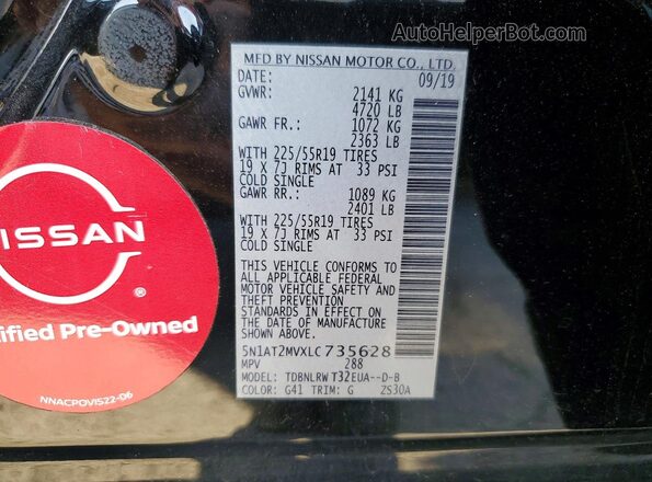 5N1AT2MVXLC735628 2020 NISSAN ROGUE Black Vista interior de 360 grados
