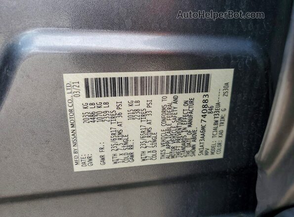 5N1AT3AA6MC740883 2021 NISSAN ROGUE Gray Панорамний вид салону 360°