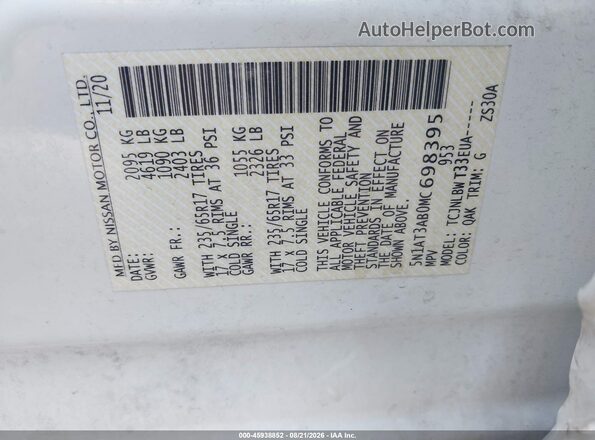 5N1AT3AB0MC698395 2021 NISSAN ROGUE Белый Вид подкапотного пространства