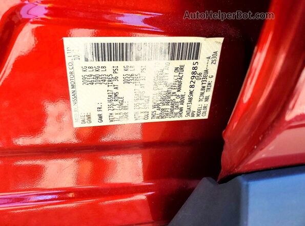 5N1AT3AB5MC829885 2021 NISSAN ROGUE Red VIN կոդի պիտակի տեսք